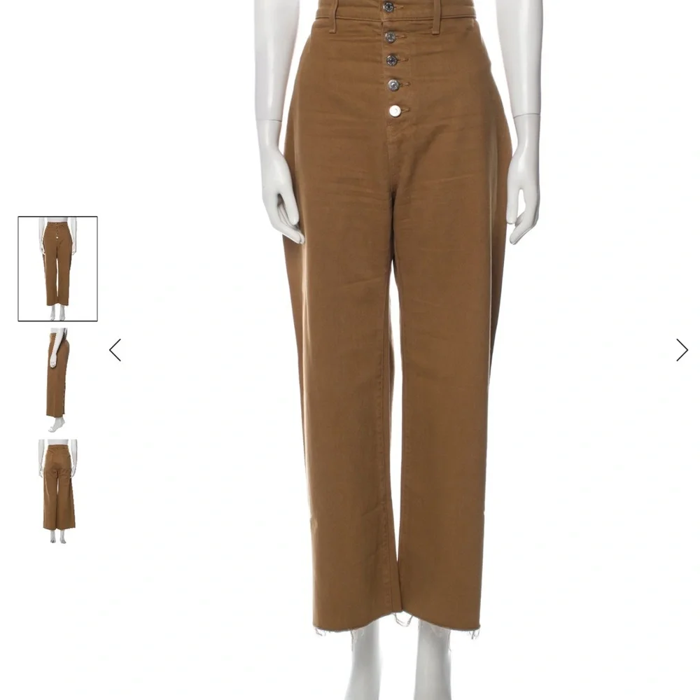 Veronica Beard Brown Wide Leg Grant High rise Jeans with Frayed Hem - Picture 4 of 7